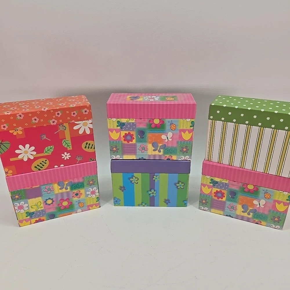 6 Decorative Storage Boxes Floral  Cardboard‎ Gift Box Attached Lid  8 x 4 x 6